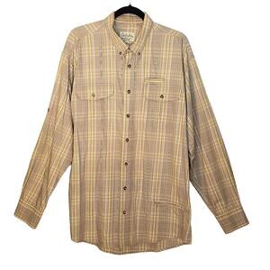 Cabela's Angler Tan Plaid Button Down 100% Cotton Shirt Men's Size Large Tall